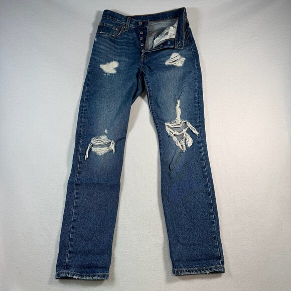 Levis Jeans Womens 26 Blue 501 Straight Leg Mid Rise Dark Wash - Picture 1 of 12